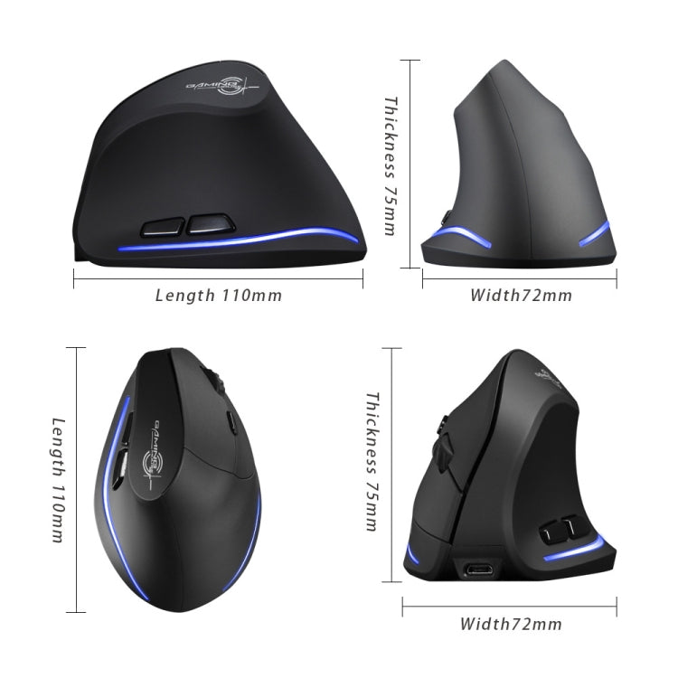 ZELOTES F35 6-buttons Vertical Grip Ergonomic Rechargeable Wireless Mouse, F35