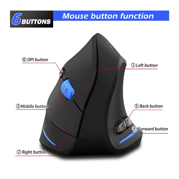 ZELOTES F-35A 6-Buttons Vertical Grip Ergonomic Rechargeable Wireless Mouse, F-35A