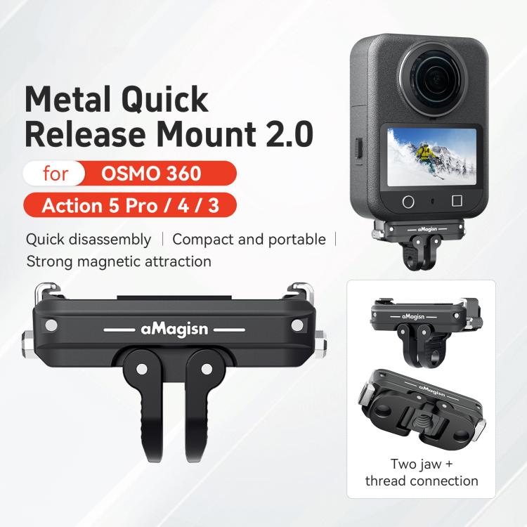 For DJI Osmo 360/Action 5 Pro/4/3 aMagisn Metal Magnetic Quick Release Mount Dual Interface Adapter
