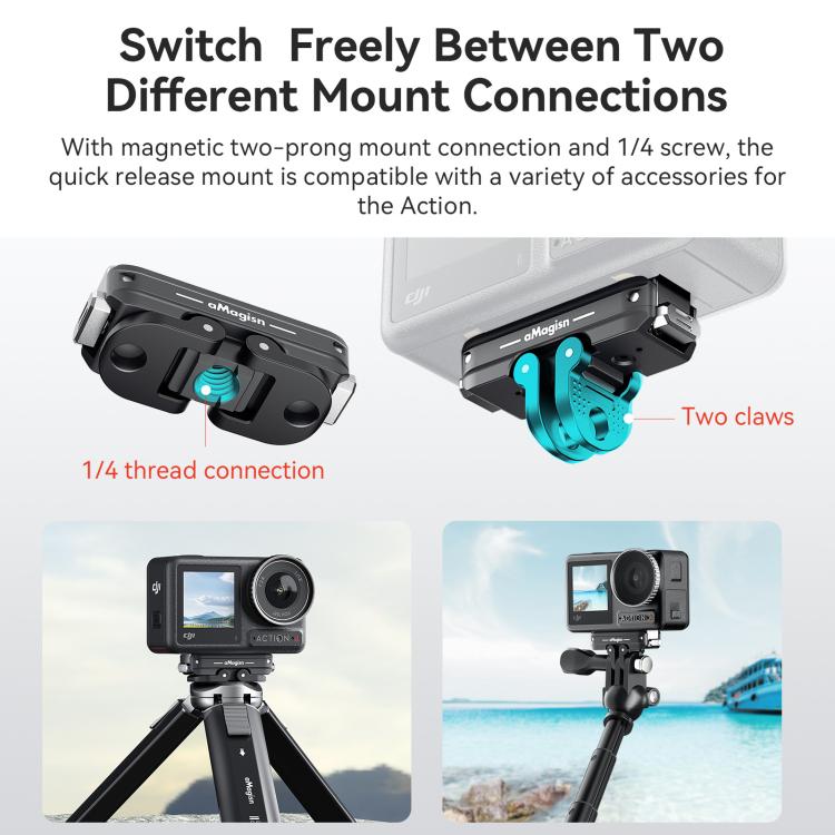 For DJI Osmo 360/Action 5 Pro/4/3 aMagisn Metal Magnetic Quick Release Mount Dual Interface Adapter