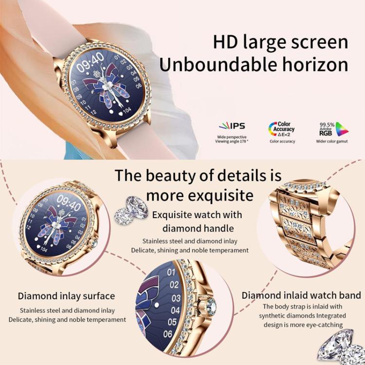 Bluetooth Calling AI Voice Assistant Life Waterproof Sports Smartwatch, Black Silicone Strap, Gold Pink Silicone Strap, Silver Gray Silicone Strap, Gold Rough Steel Strap+Pink Silicone Strap, Silver Rough Steel Strap+Gray Silicone Strap����������������...