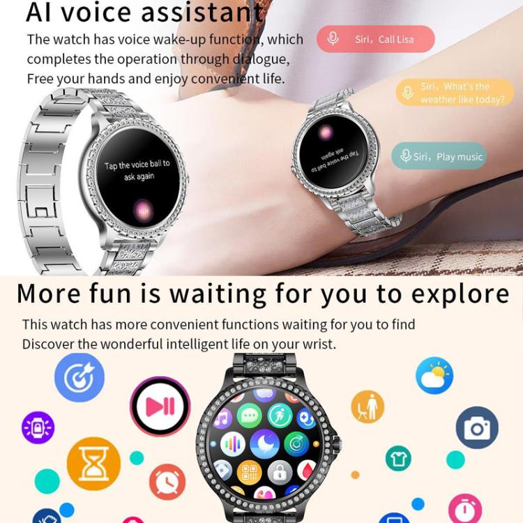 Bluetooth Calling AI Voice Assistant Life Waterproof Sports Smartwatch, Black Silicone Strap, Gold Pink Silicone Strap, Silver Gray Silicone Strap, Gold Rough Steel Strap+Pink Silicone Strap, Silver Rough Steel Strap+Gray Silicone Strap����������������...
