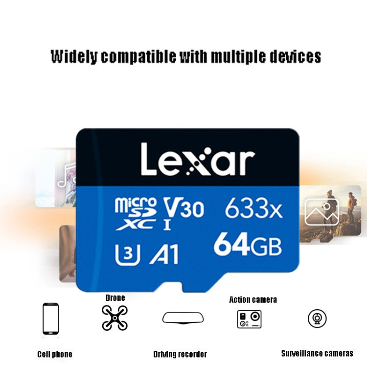 Lexar 633x 64GB High-speed Driving Recorder Dedicated Mobile Phone Memory Card DVR TF Card, 64GB