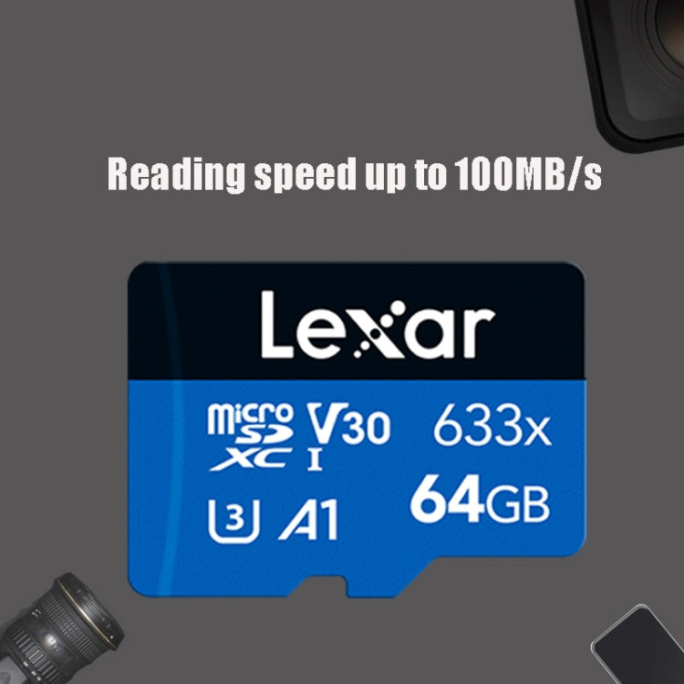 Lexar 633x 64GB High-speed Driving Recorder Dedicated Mobile Phone Memory Card DVR TF Card, 64GB