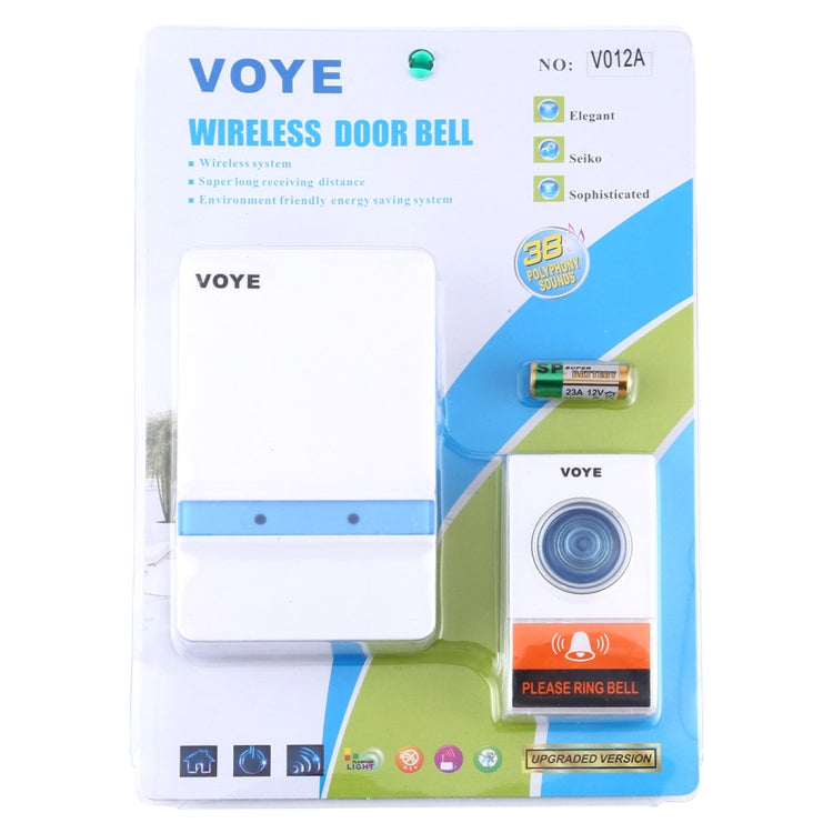 VOYE V012A Home Music Remote Control Wireless Doorbell with 38 Polyphony Sounds, V012A