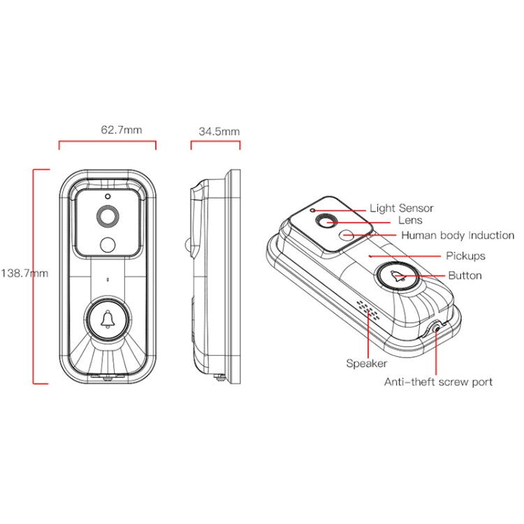 Anytek B60 720P Smart WiFi Video Visual Doorbell, Support APP Remote & PIR Detection & TF Card