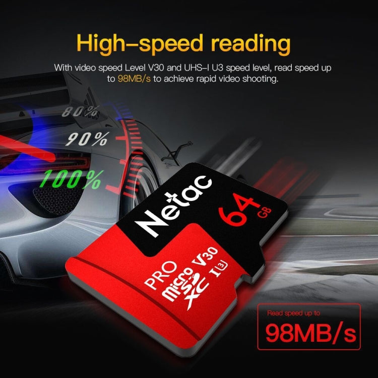 Netac P500 PRO 64GB U3 Speed Level Automobile Data Recorder Monitor Camera Memory Card TF Card, 64GB